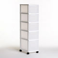 Tour de rangement étroite en plastique à cinq tiroirs, coloris blanc