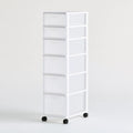 Tour de rangement étroite en plastique à cinq tiroirs, coloris blanc