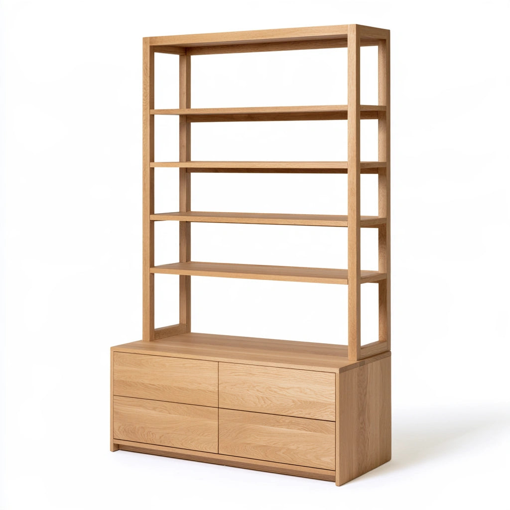 Bibliothèque ouverte en bois finition chêne, coloris chêne clair