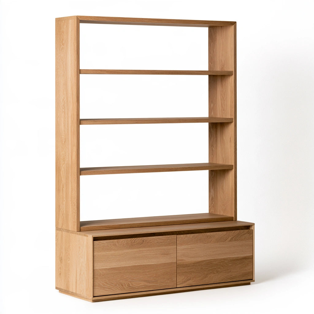 Bibliothèque ouverte en bois finition chêne, coloris chêne clair