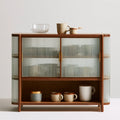 Meuble de rangement de comptoir en bois à trois niveaux, coloris brun naturel